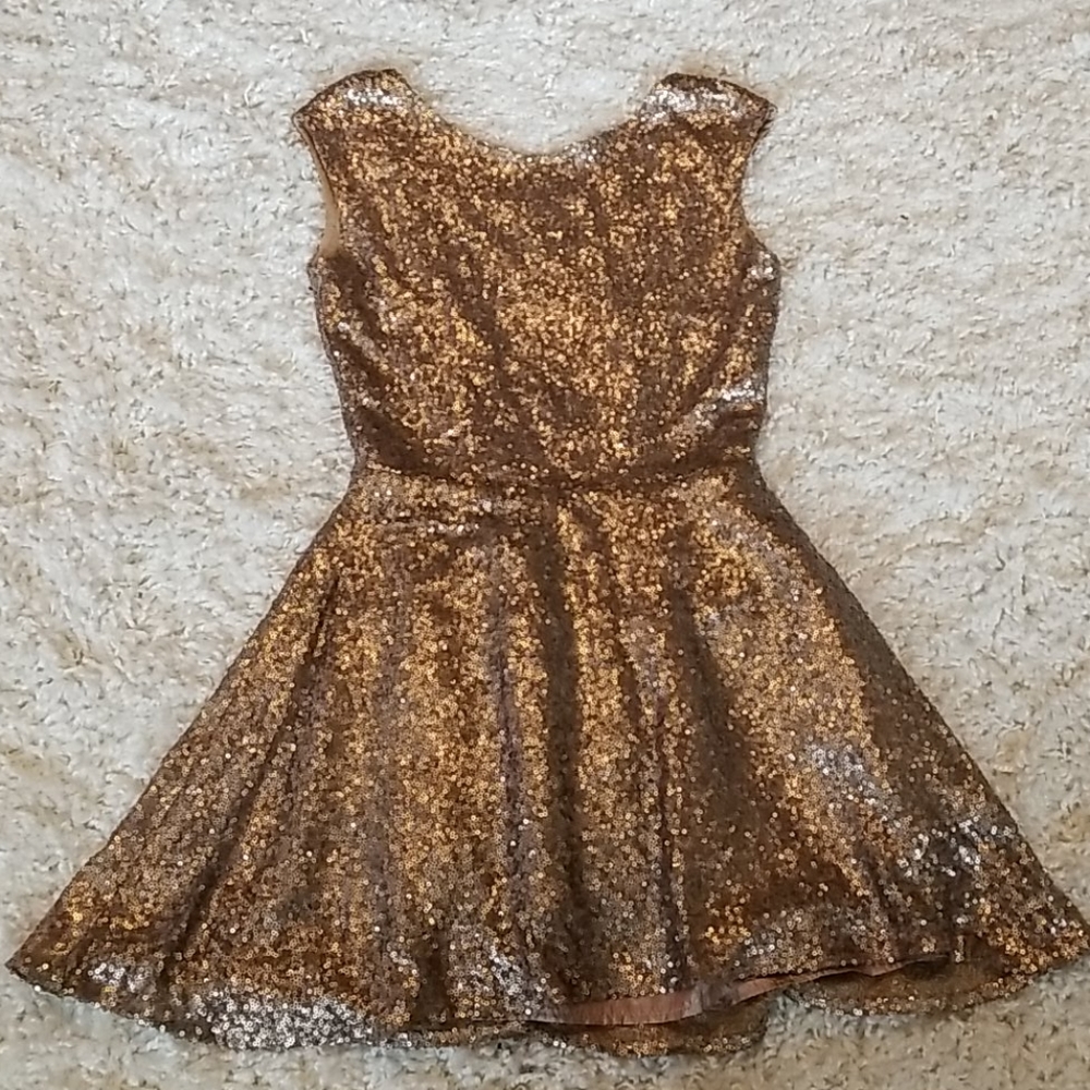 Tobi Fit and Flare Gold Sequin Dress